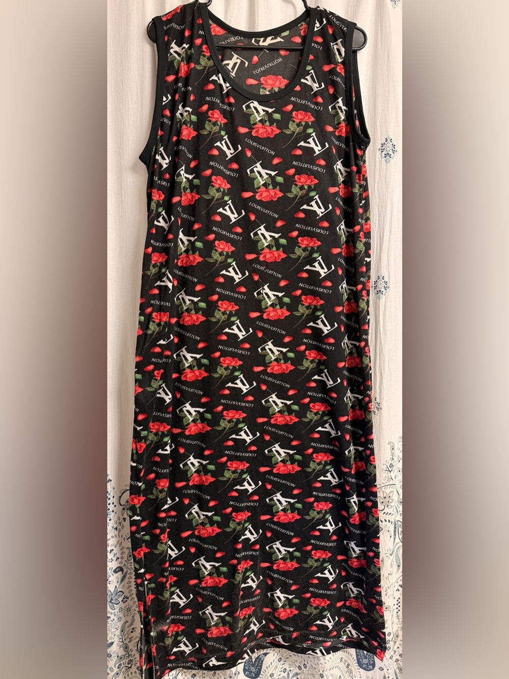 LV Monogram Rose Print Sleeveless Dress Nightgown Size XL🌹
